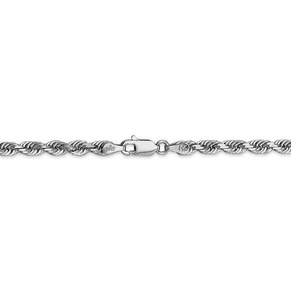 4mm, 14k White Gold D/C Quadruple Rope Chain Bracelet, 7 Inch